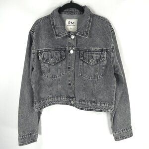 NWOT REBECCA MINKOFF Studded Jean Jacket Pockets Black Grey LARGE & XL